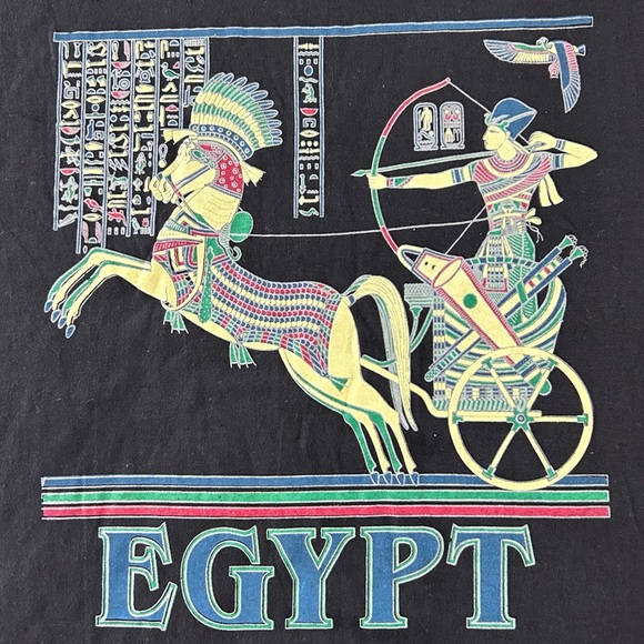 Vintage 90s Egypt Hieroglyphics Pharaoh Unisex Ancient Horse Chariot Bat… - Picture 7 of 11